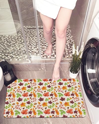Bath Mat Non-Slip Thanksgiving Maple Leaf Quick Dry Bath Mat Rubber Indoor Door Mat, Washable Bathroom Rug for Tub, Sink (24" x 16", Fall 32x20In
