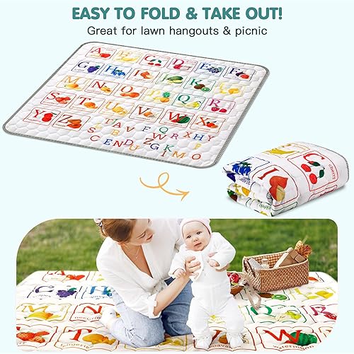 Miniatura 7 de Gimars Tapete de juego 2 en 1 para gatear y aprender de 50 x 50 pulgadas con patrón vívido y alfabeto, tapete grueso de espuma de una sola pieza,