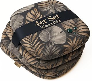 SILUK Sitzkissen 4er Set – Wasserdicht, Weich & Dick, Abnehmbarer Bezug mit Reißverschluss, Outdoor & Indoor Stuhlkissen, waschbar (Braun)