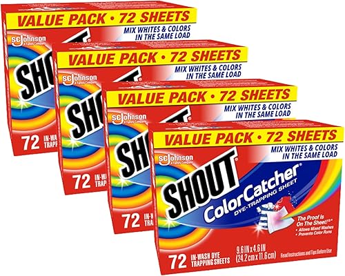 Shout Atrapador de color, hojas de atrapar tintes, 72 hojas (paquete de 4)