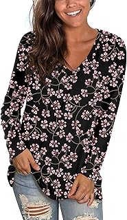 Sponsored Ad - LONGYUAN 2022 Womens Fall Casual T-Shirts Long Sleeve Tunic Tops Vneck Loose Fit Dressy Blouses