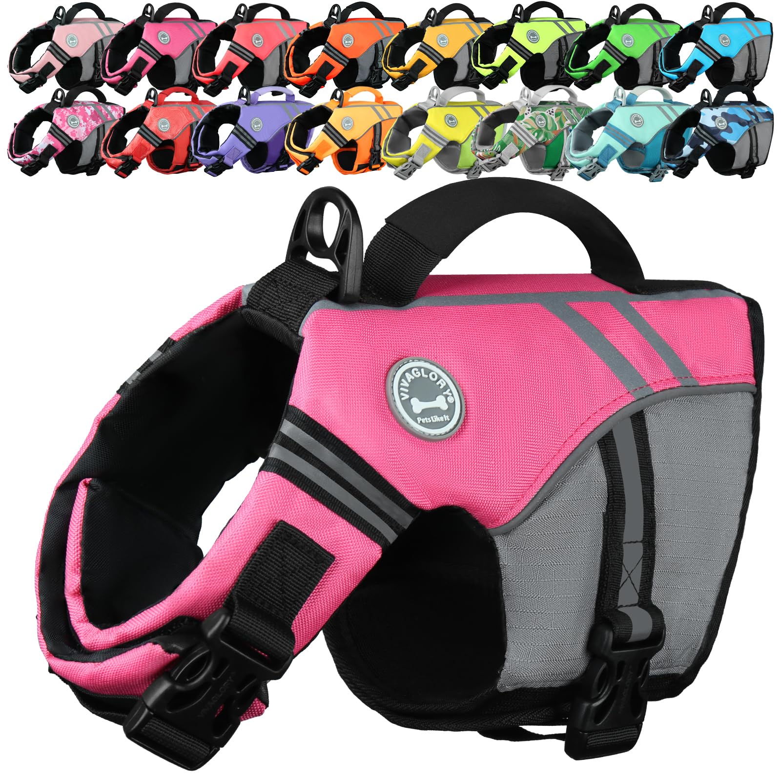VIVAGLORY Sports Style Dog Life Vest, Dog Life Jacket for Swimming & Boating, Ripstop & Buoyancy for Puppy Doggy, Lifejacket with Handle, XS, Pink