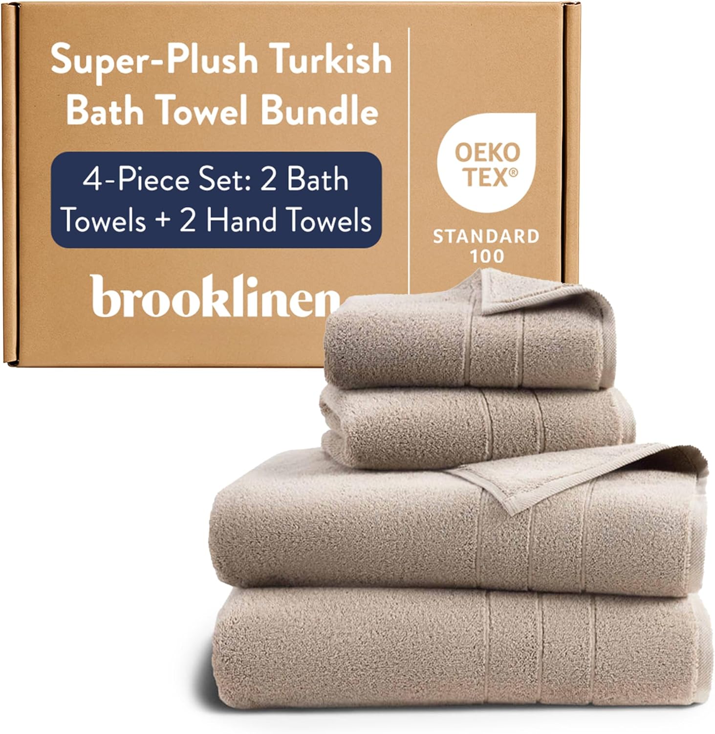 Brooklinen Super-Plush Bath Towel and Hand Towel Set - 2 Bath Towels, 2 Hand Towels - Cotton, Highly Absorbent (Driftwood)