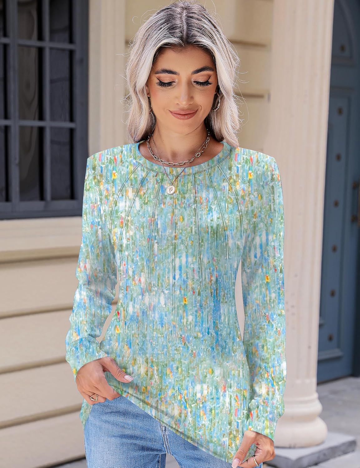 Kistore Women's Long Sleeve Tops Crew Neck Pleated Dressy Casual Blouses T Shirts Fall Clothes 2026 - Image 2