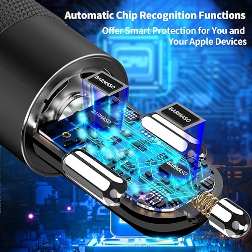 Miniatura 2 de Apple MFi Certified iPhone Charger Fast Car Charging, BARMASO 66W USB-C PD&QC3.0 Power Rapid Car Charger + Built-in 6FT Lightning Coiled Cord Quick