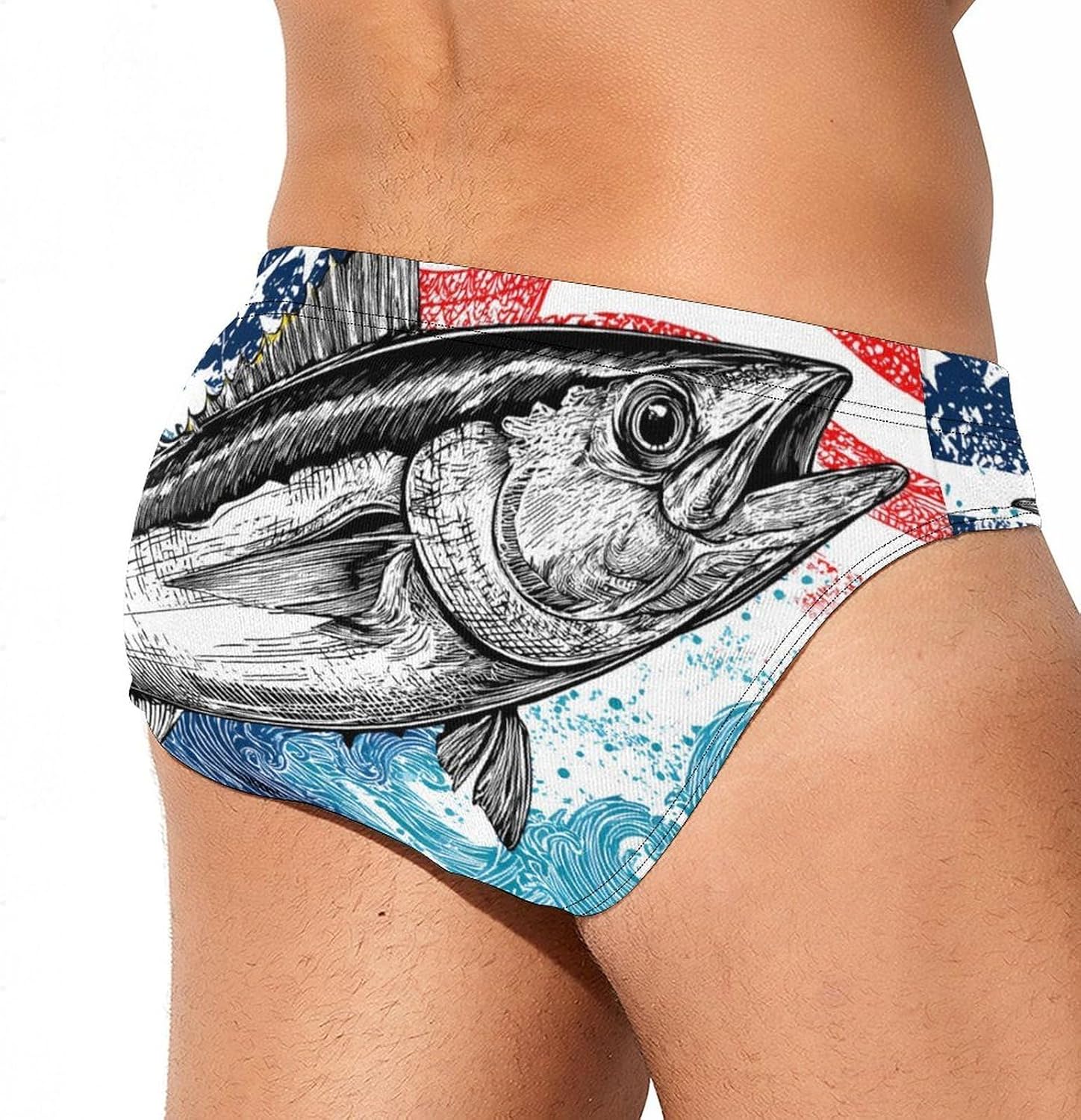 Tuna Fish U.S.A. Flag Wave Men's Swimwear Bikini Swimming Briefs Stretchy Swimsuits Board Surf Shorts Trunks