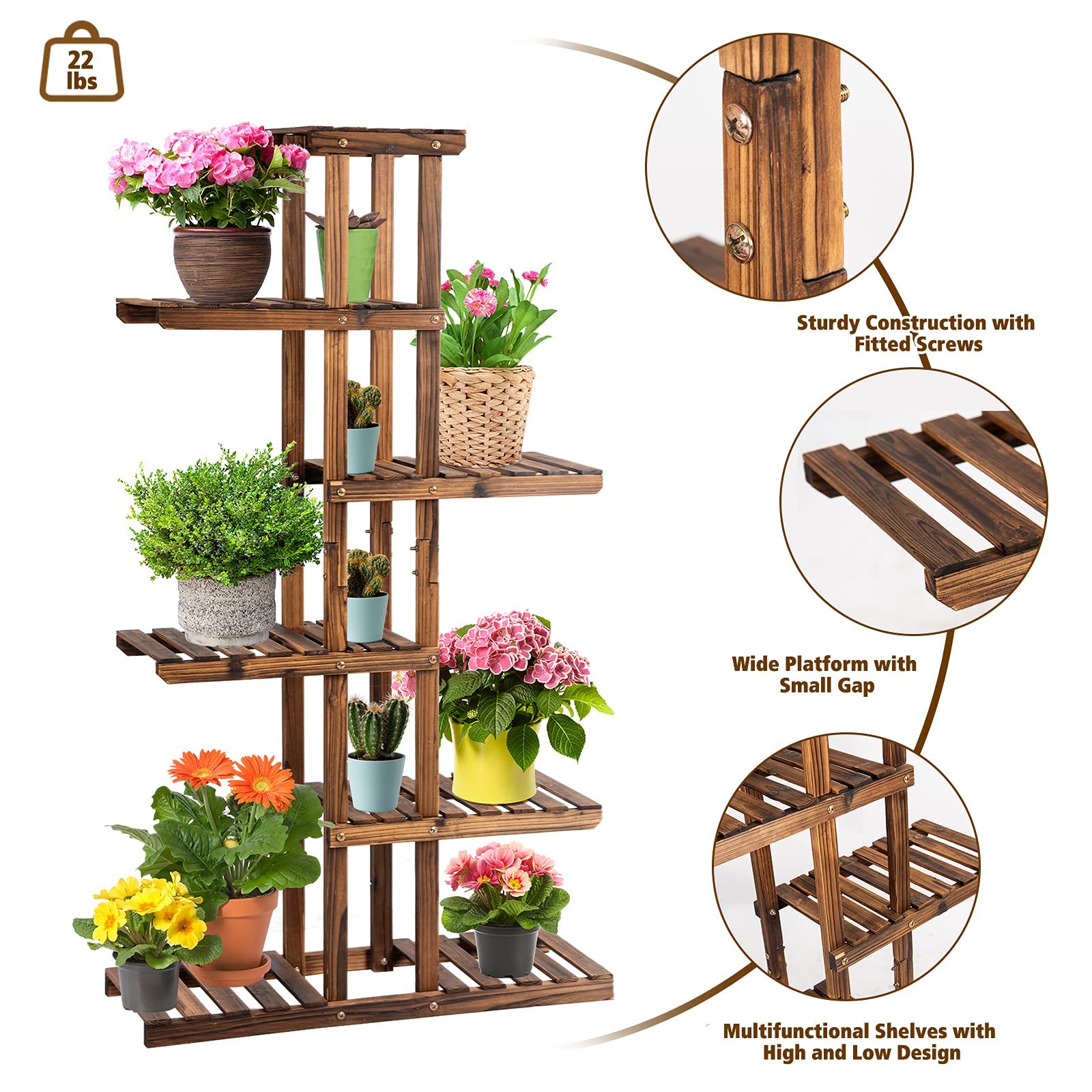 GIANTEX Scaffale Portapiante, Portafiori a 6 Ripiani a Scala in Legno, Design Robusto Elegante per Giardino/Soggiorno/Balcone/Cortile,(75x25x140,5 cm)