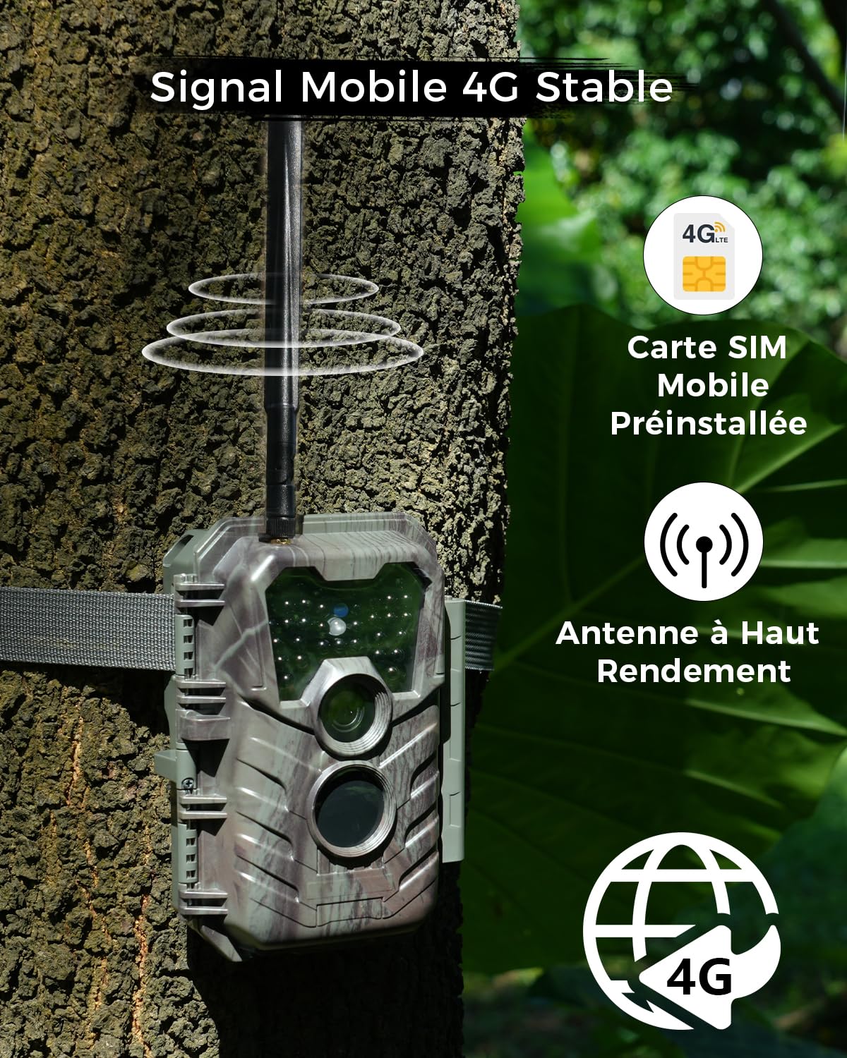 Meidase S600 4G LTE Caméra de Chasse, 48MP 1296P, Vision Nocturne 25m, Activation Mouvement 0.2s, Étanche IP66, Transmission par Application Mobile, Surveillance De Extérieurs Équipée d'une Carte SIM