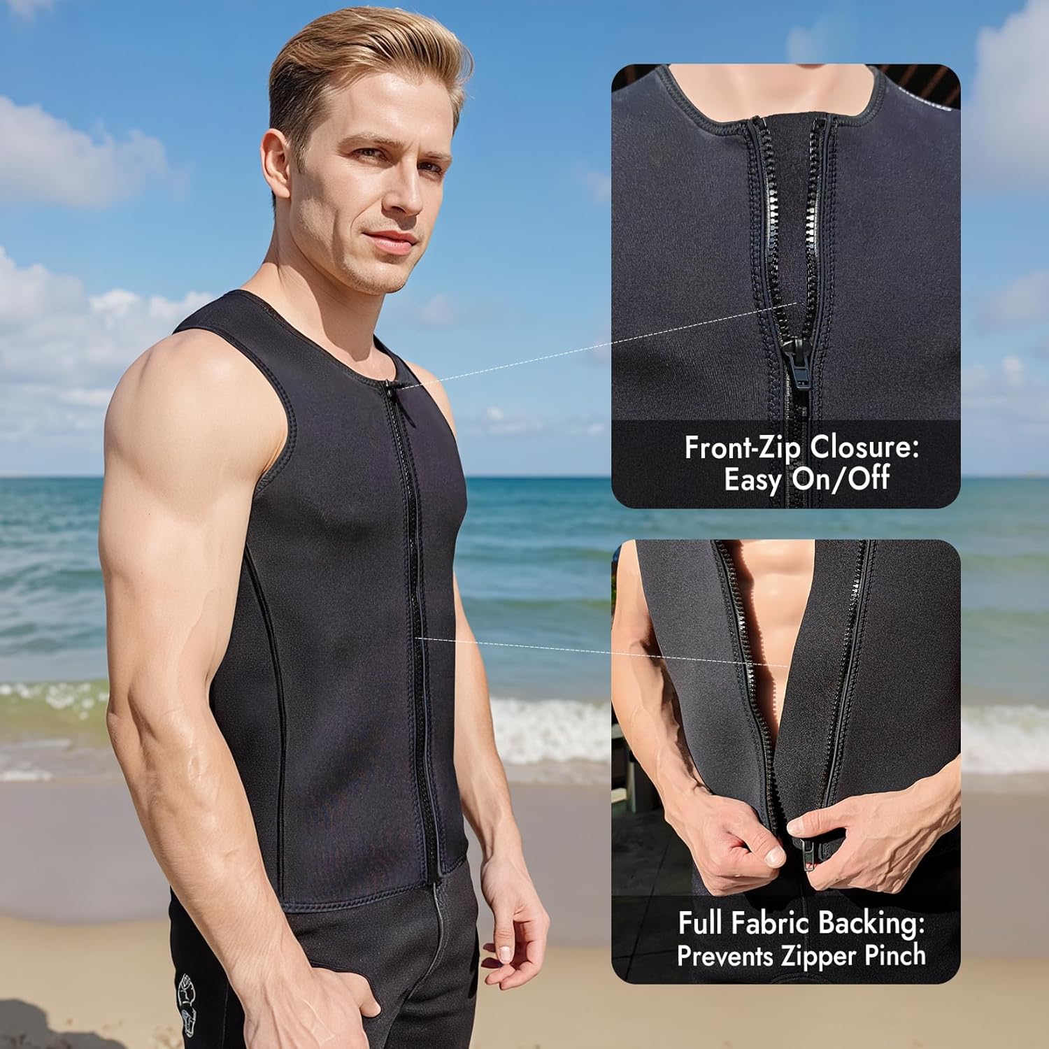 Wetsuit Vest for Men Women, 3mm Front Zipper Neoprene Wet Suit Top Sleeveless Jacket for Scuba Diving Kayaking Surfing Swimming - Image 3