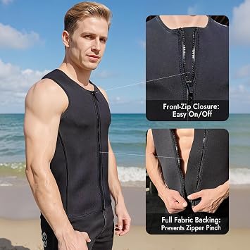 Wetsuit Vest for Men Women, 3mm Front Zipper Neoprene Wet Suit Top Sleeveless Jacket for Scuba Diving Kayaking Surfing Swimming