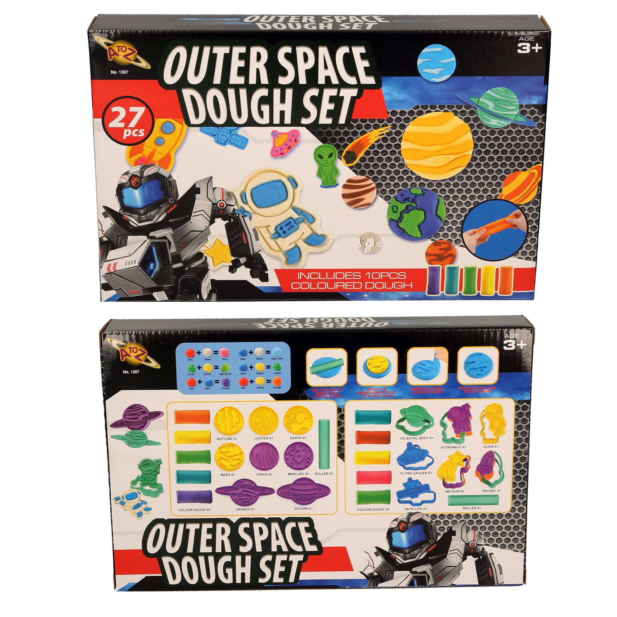 Outer Space Dough Set, 27 Pieces with 10 Coloured Dough Packs, Space-Themed Moulds, Age 3+