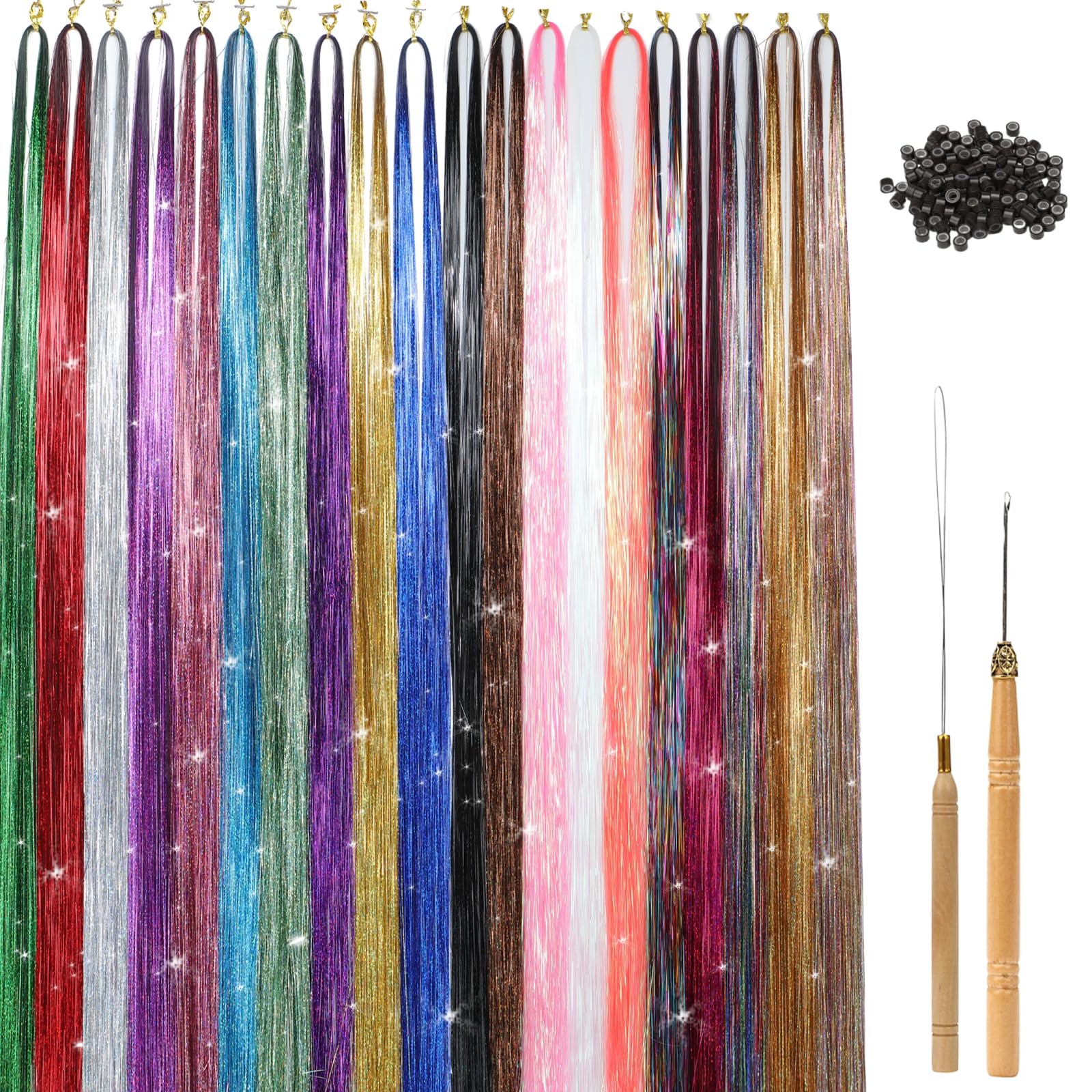 Ruoyi 47 Inches Hair Tinsel Extensions Kit,20 Colors,4000 Strands,Heat Resistant Tinsel Hair Accessory Kit,For Woman And Girls