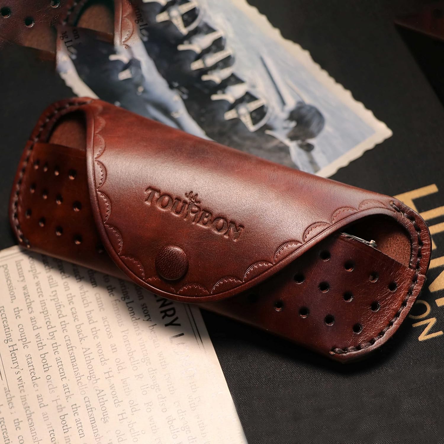 Tourbn Tourbon Portable Leather Eyeglasses Case For 6 inch Glasses Eyewear Sunglasses Holder W/ Belt Loop, Brown, Medium (691 glasses case) - Image 5