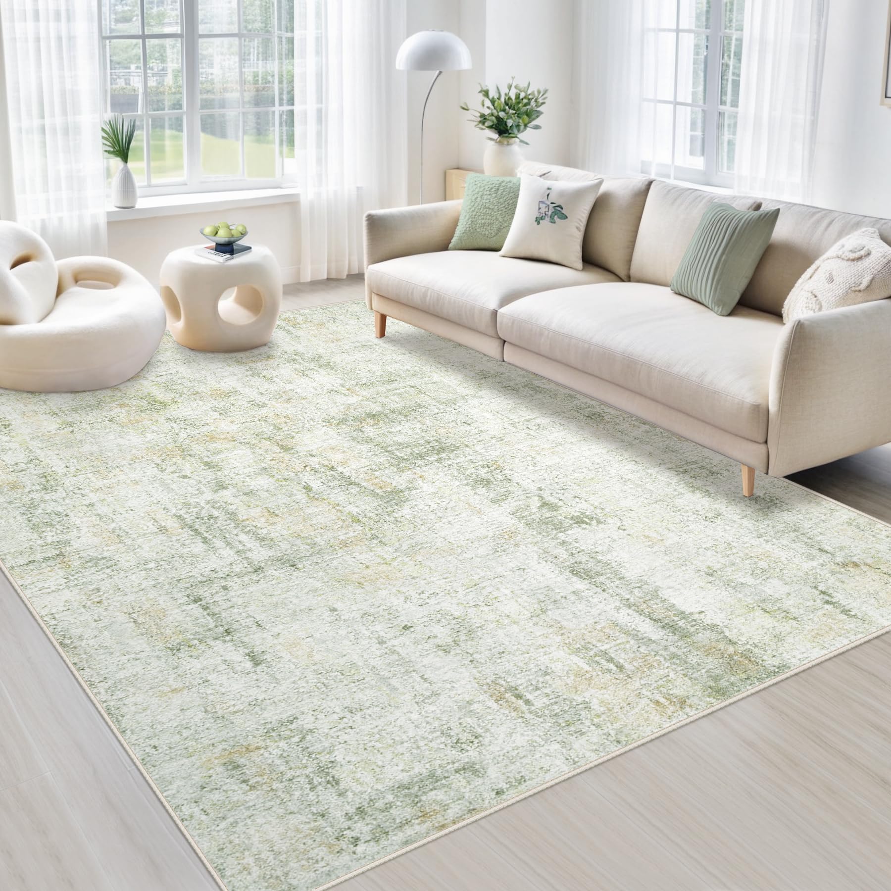 Area Rugs 5x7 Living Room: Washable Rug Modern Abstract Rugs Soft Non Slip Neutral Rug Stain Resistant Indoor Carpet for Bedroom Kitchen Dining Room Nursery Home Office Rugs(Green Brown,5'x7')