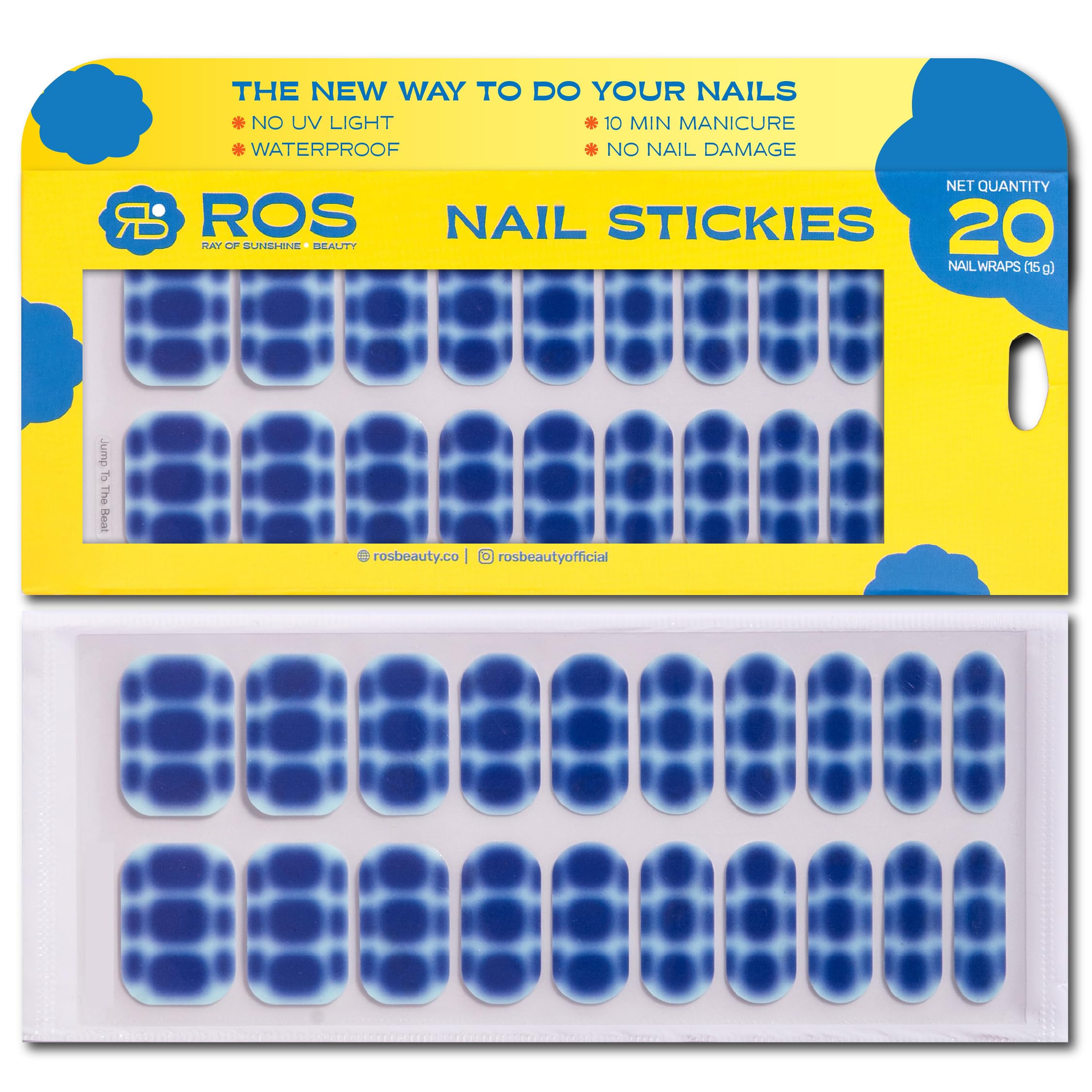 ROS Beauty Nail Stickers | Stick On Nail Wraps | Blue Print | No UV Light, No Glue, No Damage | Waterproof | Lasts 7–10 Days | 20 Stickers-image-8