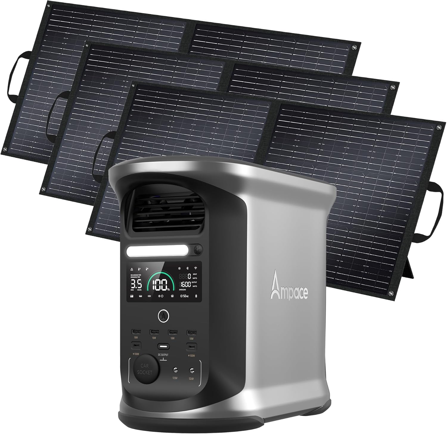 AMPACE Andes 1500 Energy Station 2400W(Surge 3600W) Photo voltaic Generator with 3x100W Photo voltaic Panels, 1462Wh Photo voltaic Energy Station, 1800W A-Increase Quick Charging, APP Management, Emergency Energy for Dwelling Use