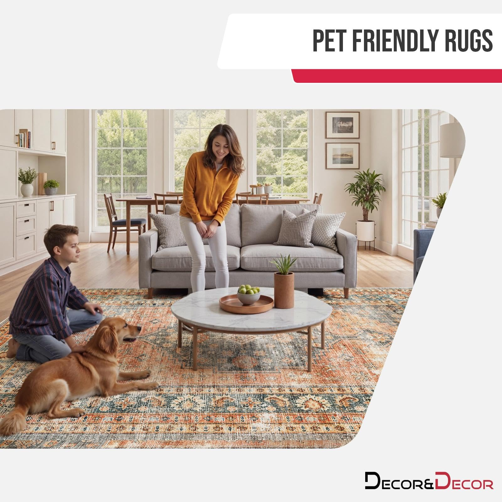 Decoranddecor Distressed Hallway Rug, 80x150cm, Non-Slip, Low Pile, Pet Friendly - Image 2
