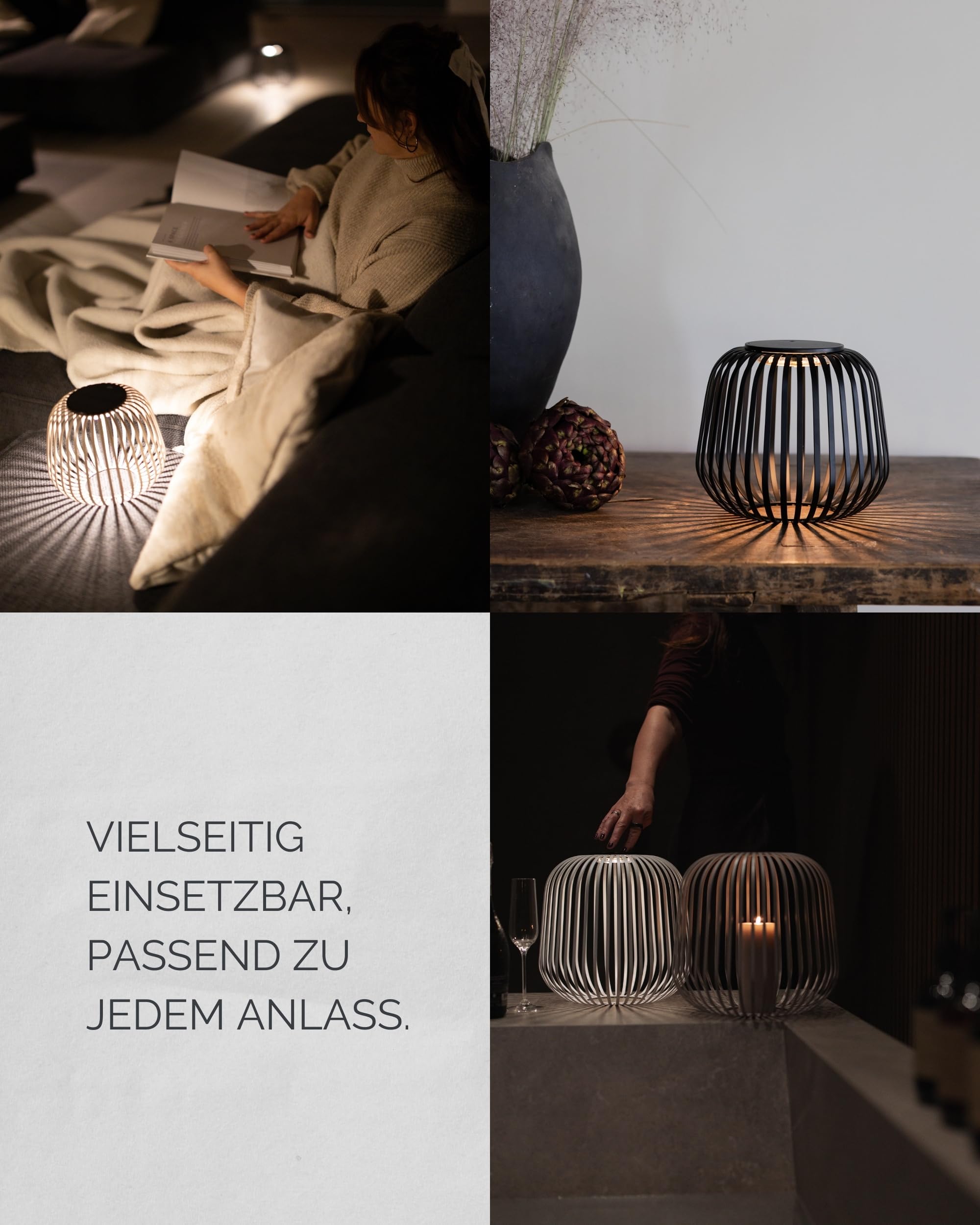 LUUK Studio Moderne Solarlaterne SOLIS, IP65, wiederaufladbar & kabellos, dimmbares Stimmungslicht, Schwarz
