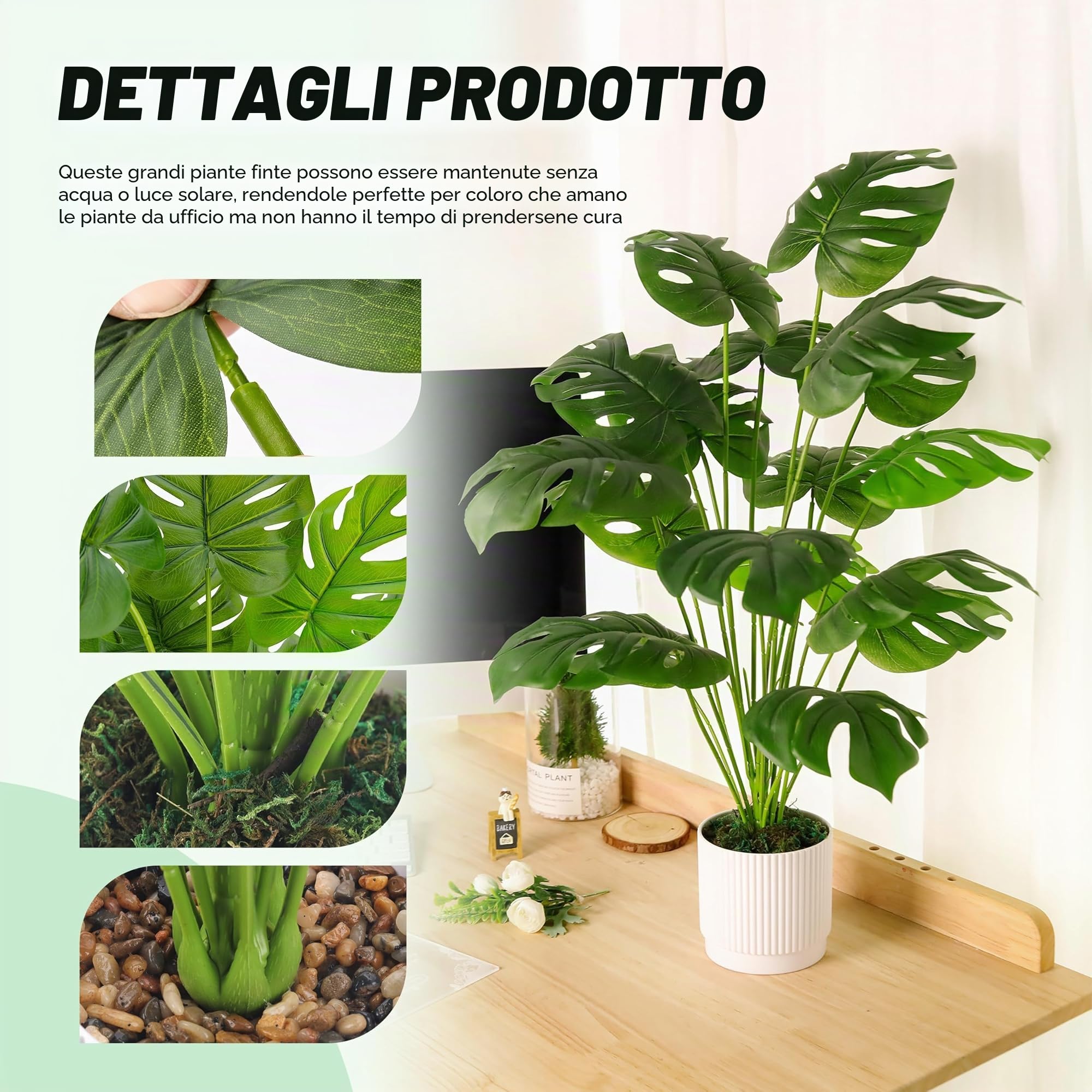 Der Rose Piante finte di Monstera, grandi piante artificiali in vaso, alte da 71 cm, per interni, per esterni, soggiorno, casa, pavimento, portico, albero, decorazione