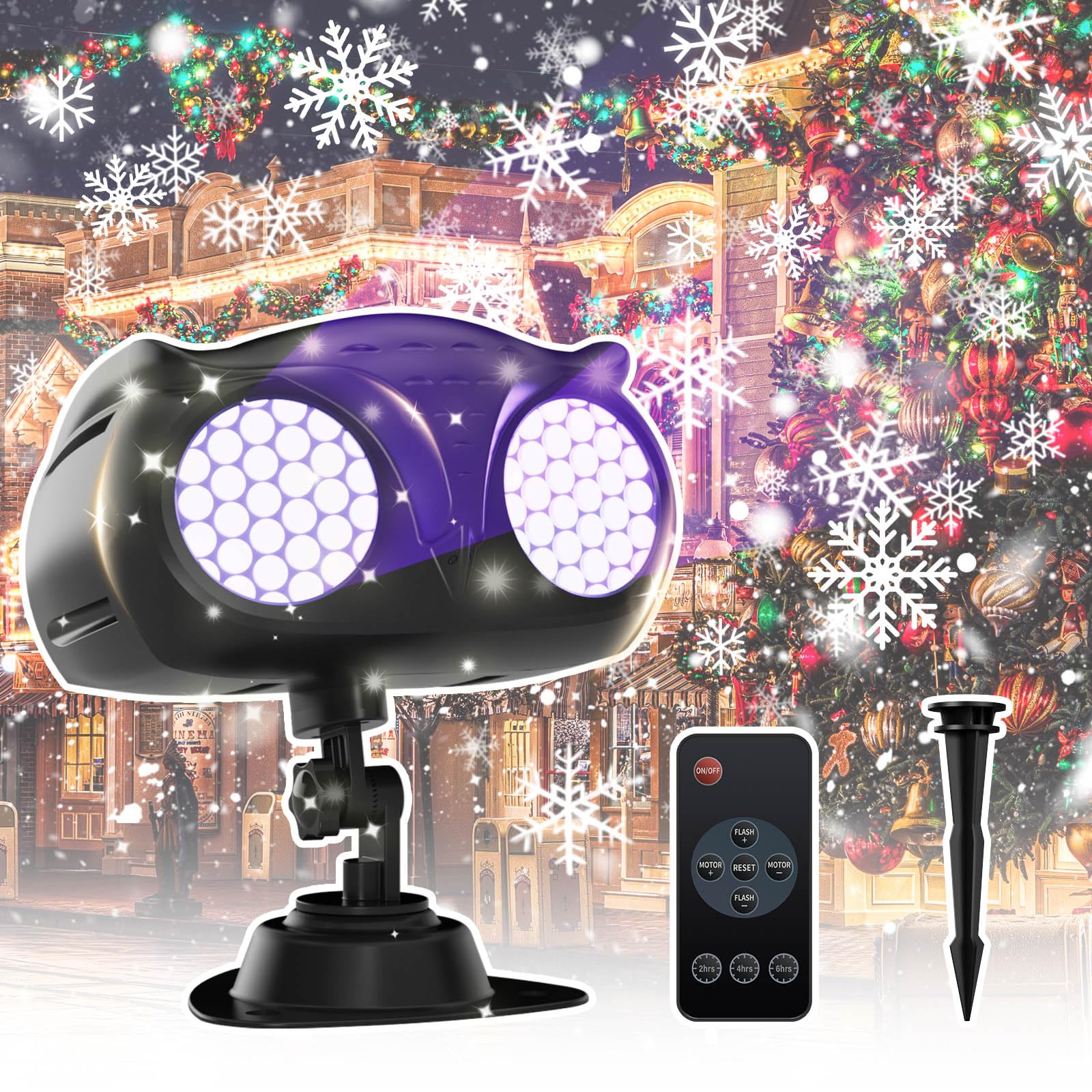 Christmas Snowflake Projector Lights, Indoor Outdoor Holiday Projector Light with Remote Control, IP65 Waterproof Double Head Landscape Decorative for Xmas Party New Year Wedding Garden Patio Decor