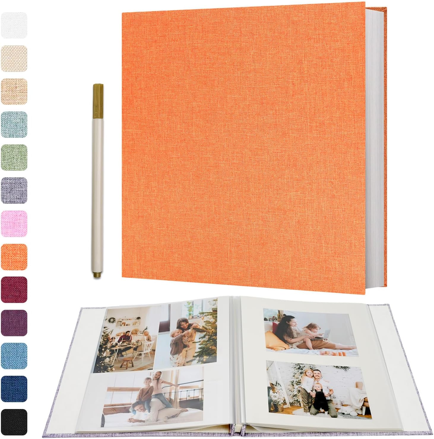 Photo Album Self Adhesive 4x6 5x7 3x5 8x10 Scrapbook Album DIY Scrap Book with A Metallic Pen (11"x10.6" 60 Pages, Orange)