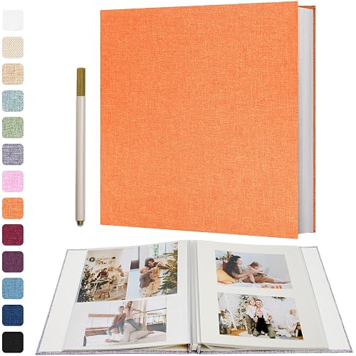 Vienrose Self Adhesive Photo Album, 60 Pages, 11 x 10.6 in, Orange | Scrapbook Album, 30 Sheets, 3x5 4x6 5x7 8x10 Photos, Metallic Pen, DIY Memory Book, Wedding Album, Family Photos