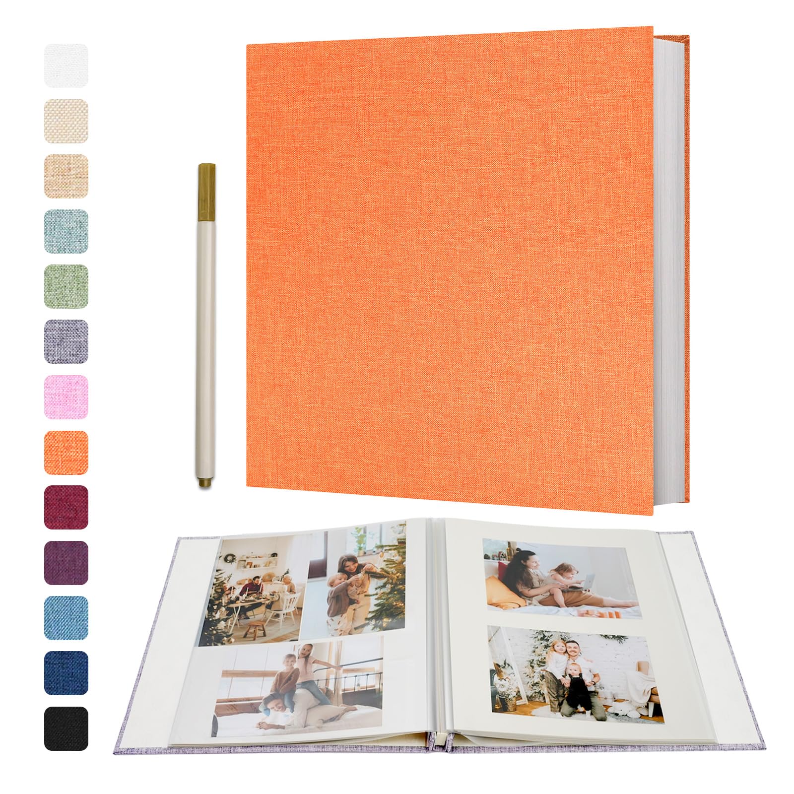 Vienrose Photo Album Self Adhesive 4x6 5x7 3x5 8x10 Scrapbook Album DIY Scrap Book with A Metallic Pen (11"x10.6" 60 Pages, Orange)