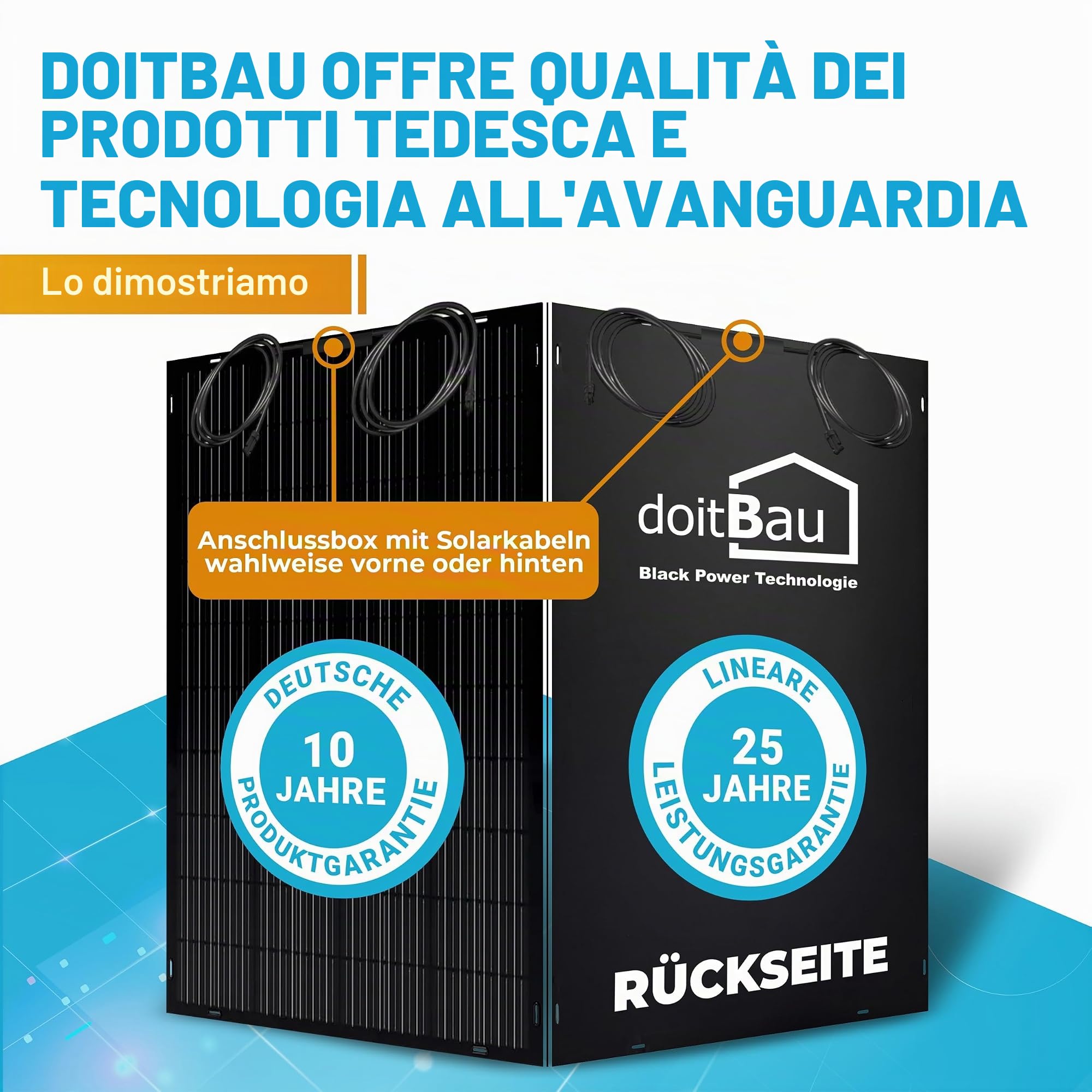 doitBau Modulo solare flessibile 200 W Full Black con scatola posteriore, ultra sottile 2 mm, 1,9 kg, 1352 × 770 mm, per camper, barca, balcone e tetto