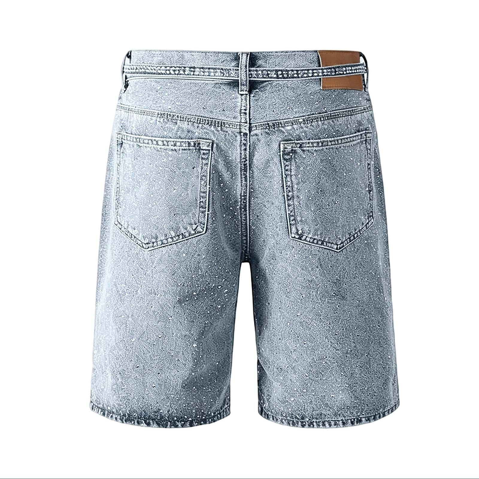 Bermuda da uomo a gamba dritta, gamba larga, in denim, a vita media, Y2K, Jorts, lunghezza al ginocchio, estivi, streetwear, elasticizzati, Y2k, hip-hop