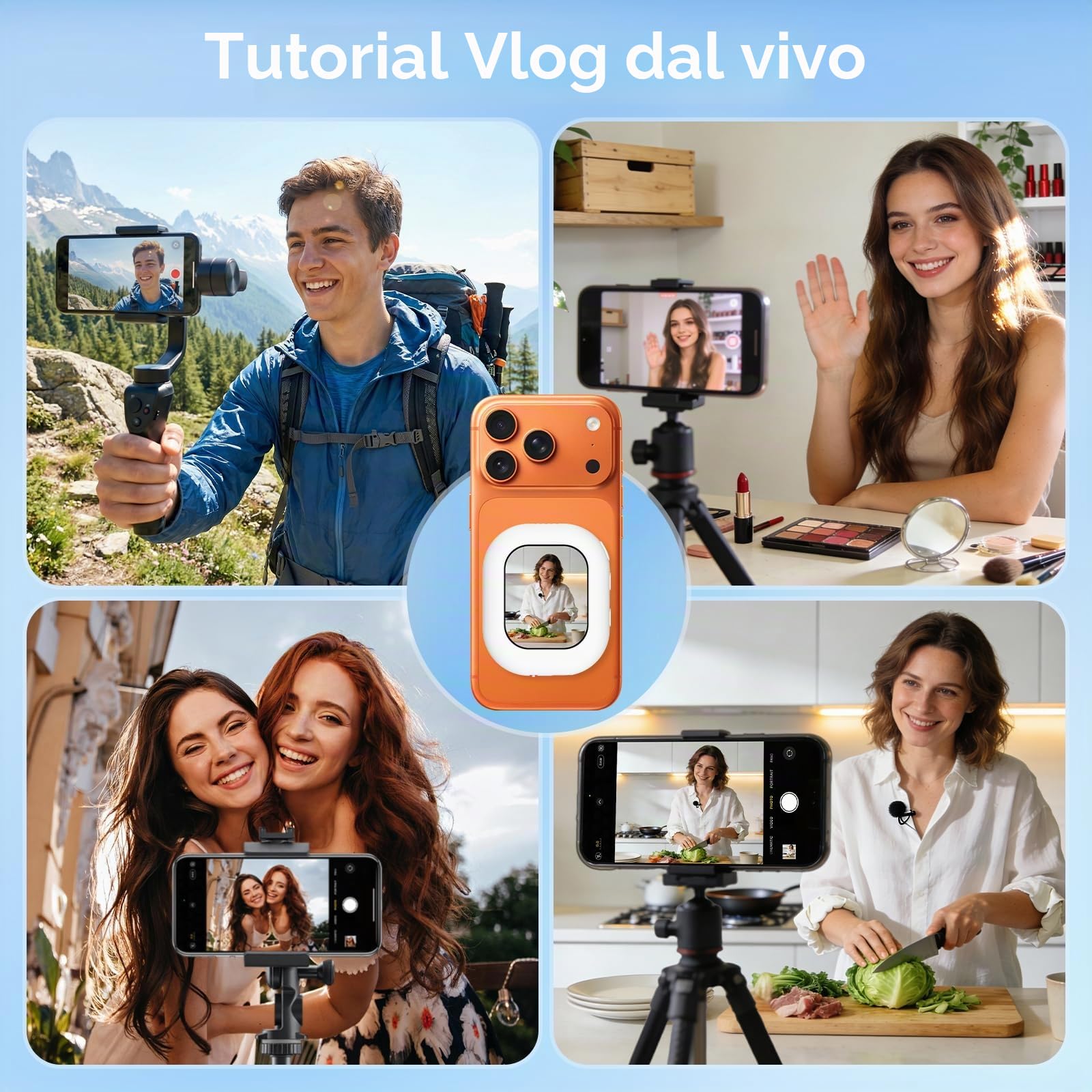 Selfie Monitor Schermo per Telefono, Wireless Magnetico Telecamera Posteriore Monitor per iPhone, Altoparlante Integrato per Youtube TikTok Live, Bianco