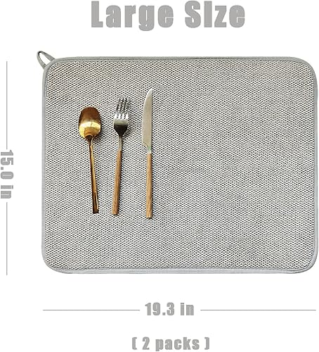 Miniatura 3 de Alfombrillas de secado de platos para encimera de cocina, paquete de 2, tapete escurridor de platos absorbente de microfibra, tapete grande de 19.3