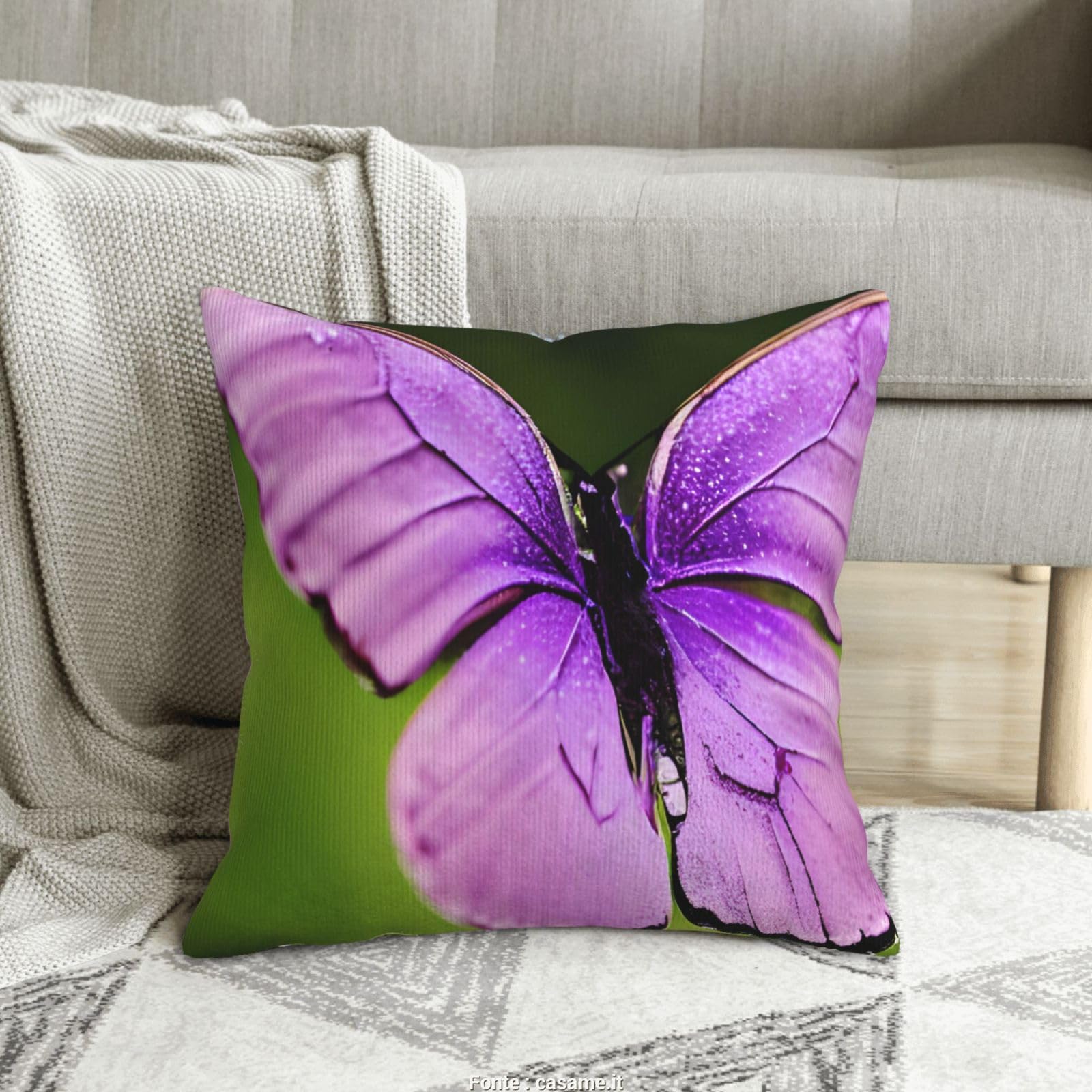 Housse de coussin velours côtelé 50,8x50,8 cm taie canapé papillon
