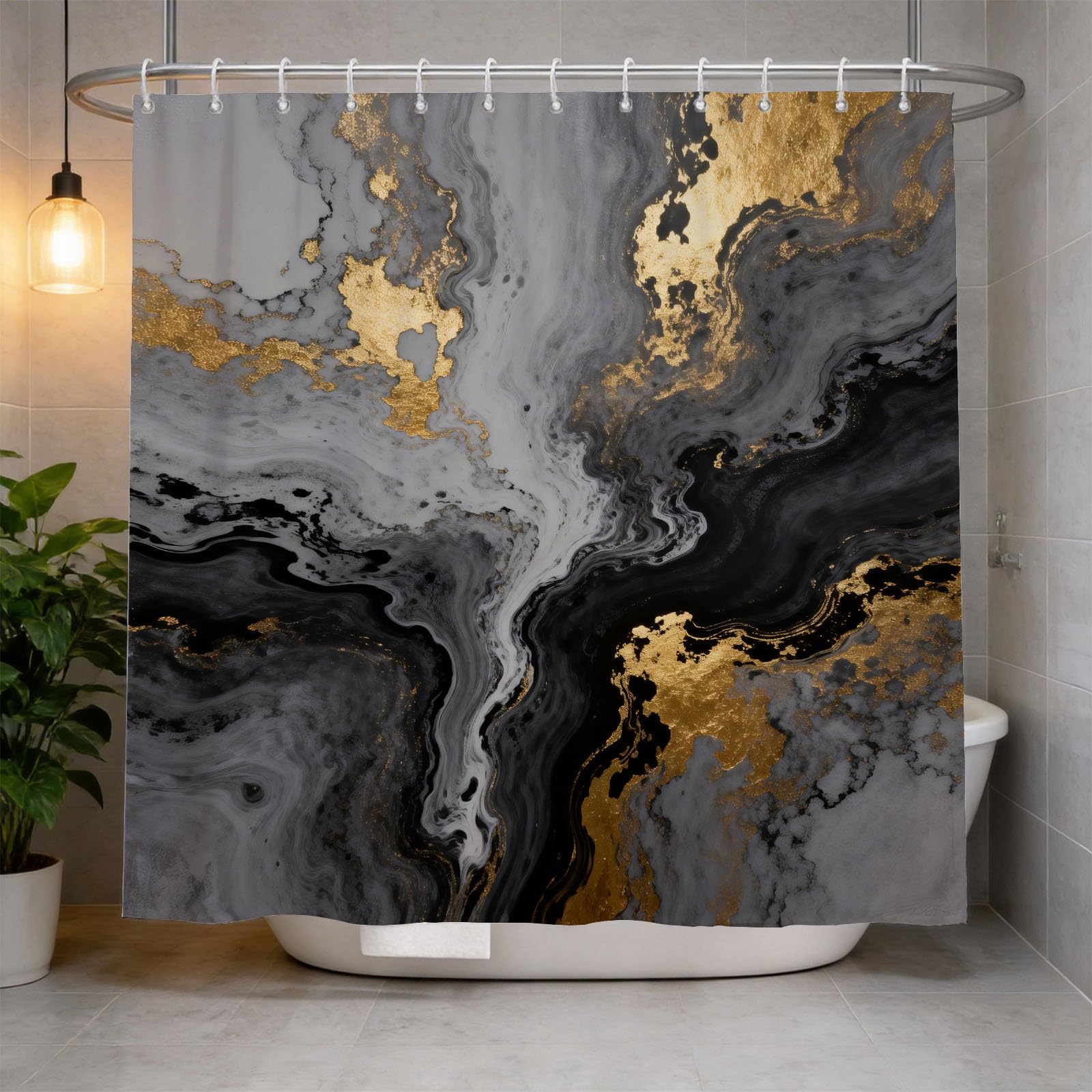 Hongduo 3D Gilded Marble Shower Curtain for Stalls Bathtubs Unique Print Bathroom Decor Shower Curtain Set Polyester Fabric Waterproof 120x180cm/48X71 Inch with Hooks