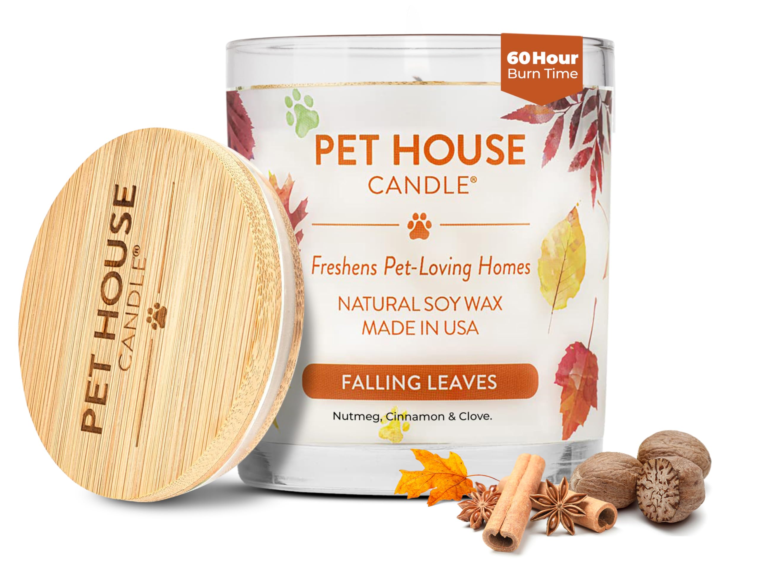 One Fur All Pet Odor Eliminating Candle - Falling Leaves Scent, Plant-Based Wax, Long Lasting, Up to 60 Hours Burn Time