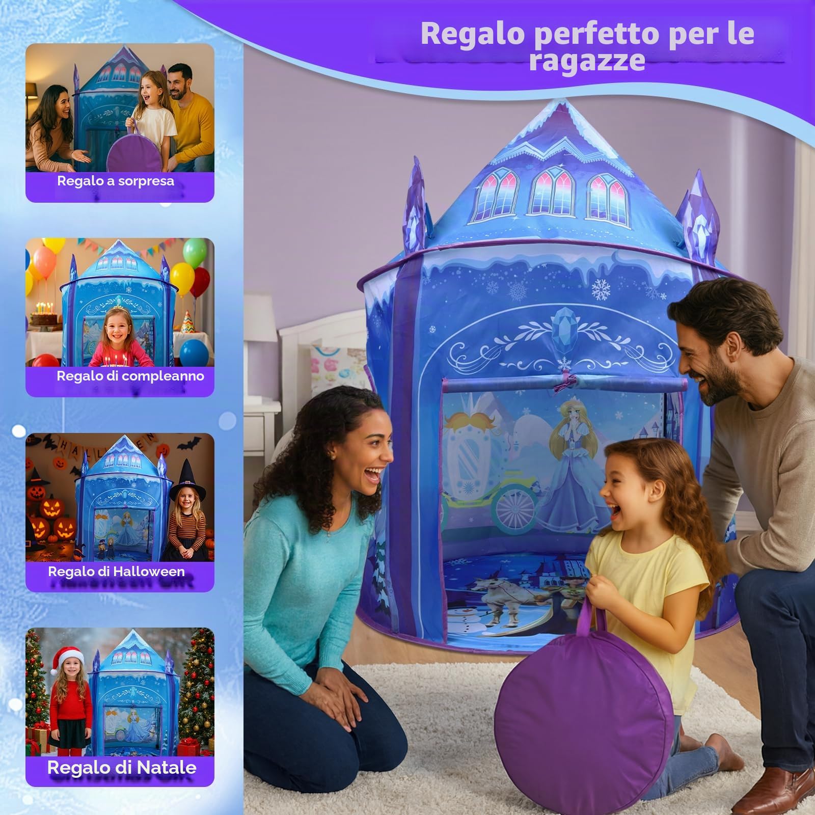 Tenda da gioco per ragazze Principessa Castello di ghiaccio Gioco di fantasia immaginativo Tenda pop-up bambini Gioco da ruolo Casa di gioca Interno Esterno Giocattolo regalo per Festa di compleanno