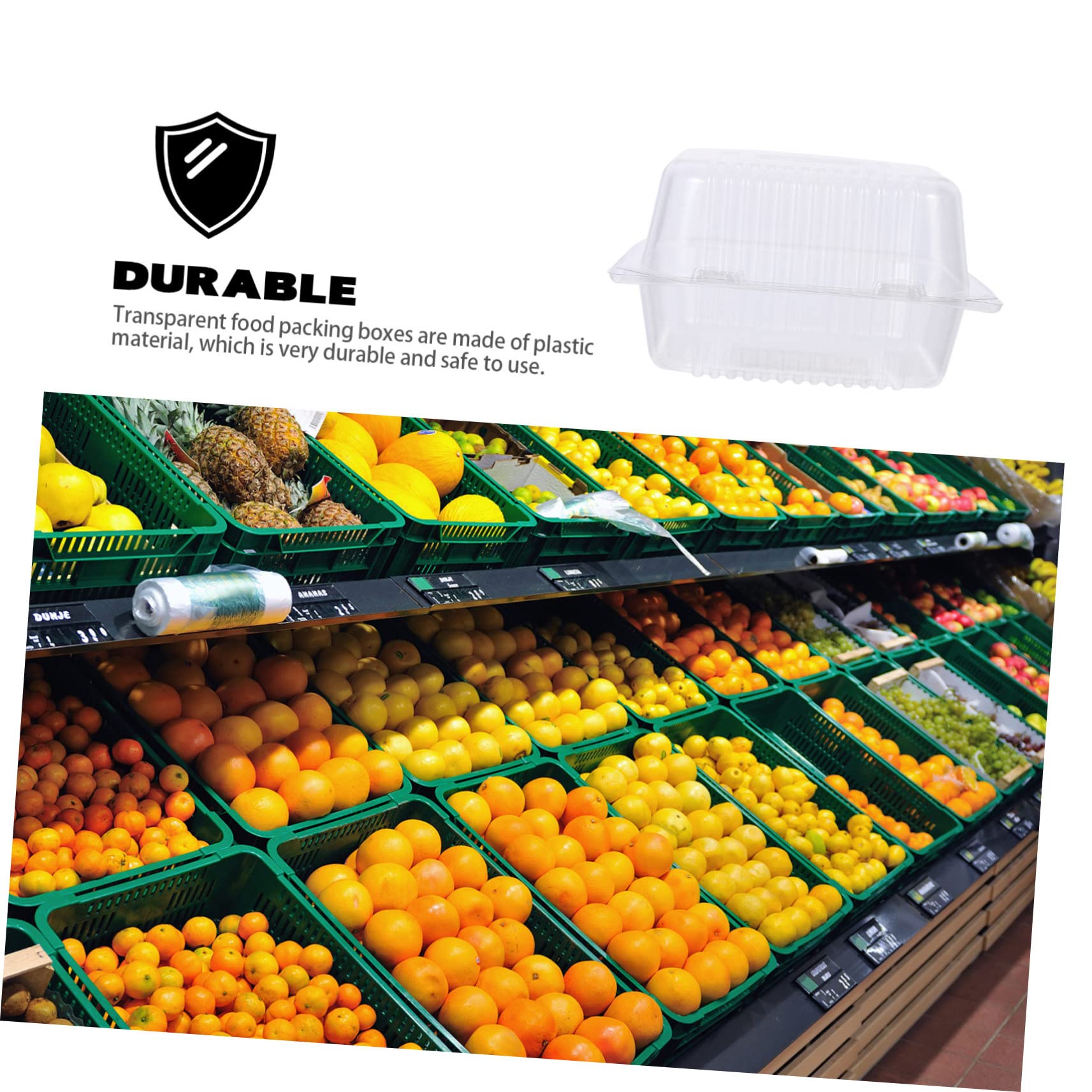 PRETYZOOM 50pcs Crisper Box Food Storage Containers Covers Plastic Single Use for Cakes Mousse Occasions Baby Shower Bridal Shower Wedding Birthday Anniversary Christmas