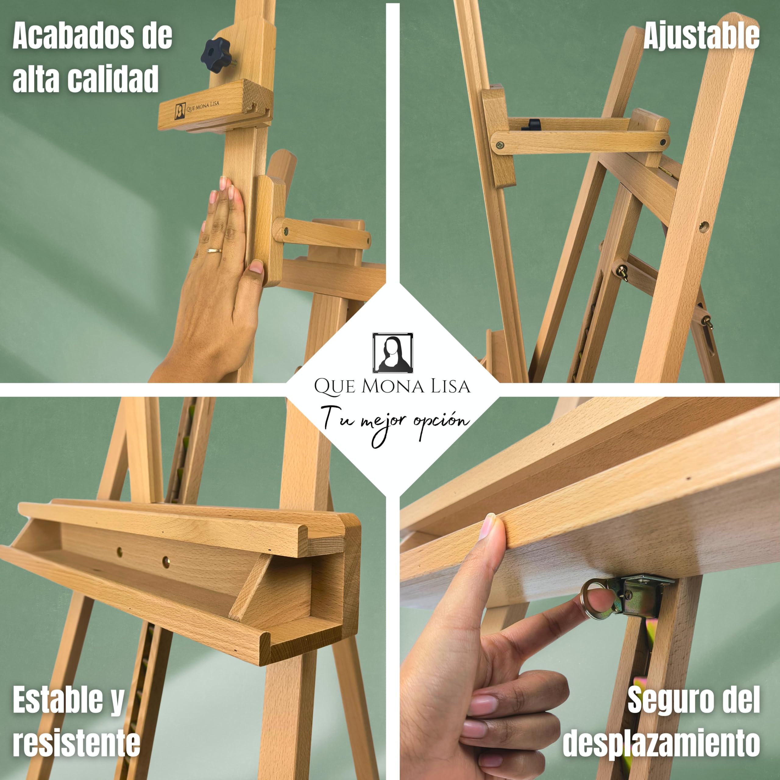 Caballete pintura profesional VERMEER Soporta lienzos grandes hasta 125 cm, Altura Ajustable desde 173-241 cm. Caballete Madera de Haya Fácil de Montar para Adultos, Artistas