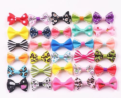 Miniatura 2 de YAKA 60 piezas (30 pares) de cinta de grogrén de 1.5 pulgadas, mini pajaritas artesanales, apliques de rosa, lazos para el pelo, decoración de