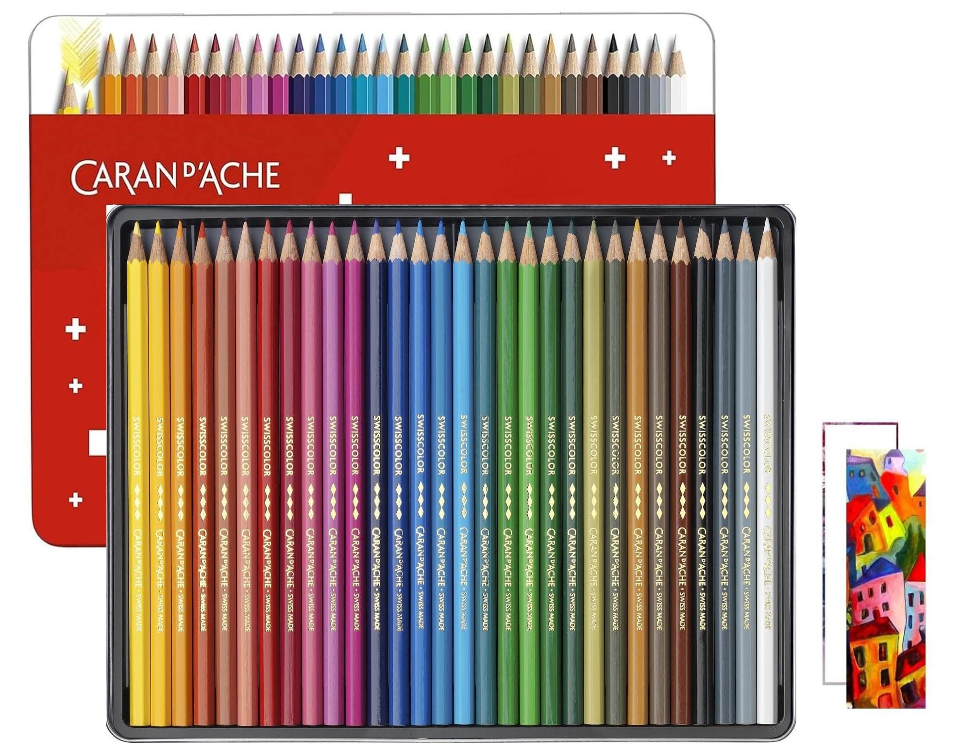 CARAN D ACHE 30 Permanent-Buntstifte und 2 Karten. Swisscolor Selection