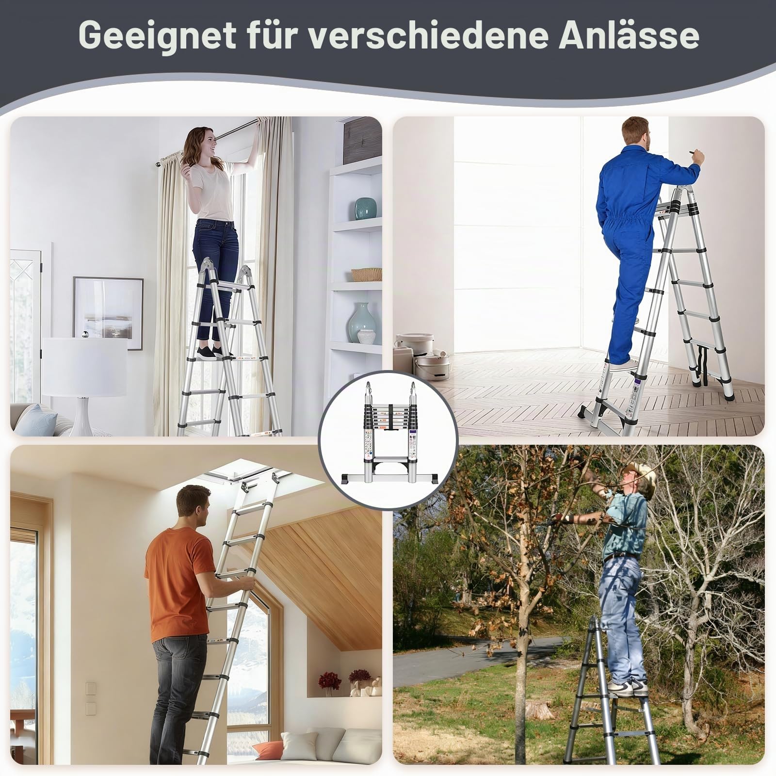 Alu Teleskopleiter Ausziehbare Leiter 5 Meter Silber