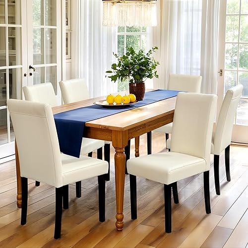 Vista 15 de CHUN YI Juego de 6 sillas de comedor de cuero, sillas laterales tapizadas Parsons para comedor, cocina, restaurante con patas de madera resistentes