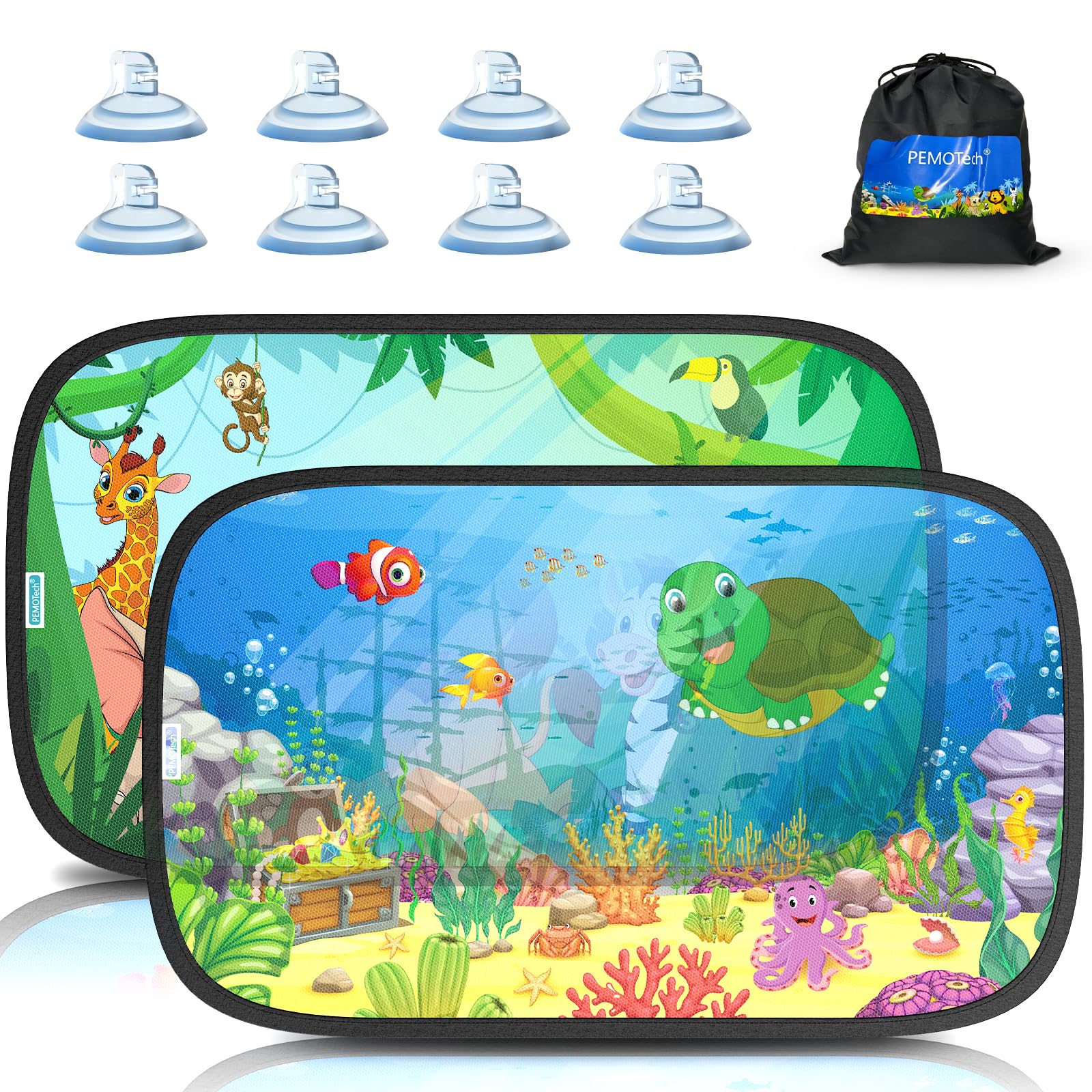 PEMOTech Sonnenschutz Auto Baby 2026 Upgrade【Mit Starken Saugnäpfen & Klebefolie】 ZERTIFIZIERTER UV-Schutz UPF50+,Sonnenschutz Auto Kinder für Heckscheibe & Seitenscheibe 51×31cm (2 Stück)