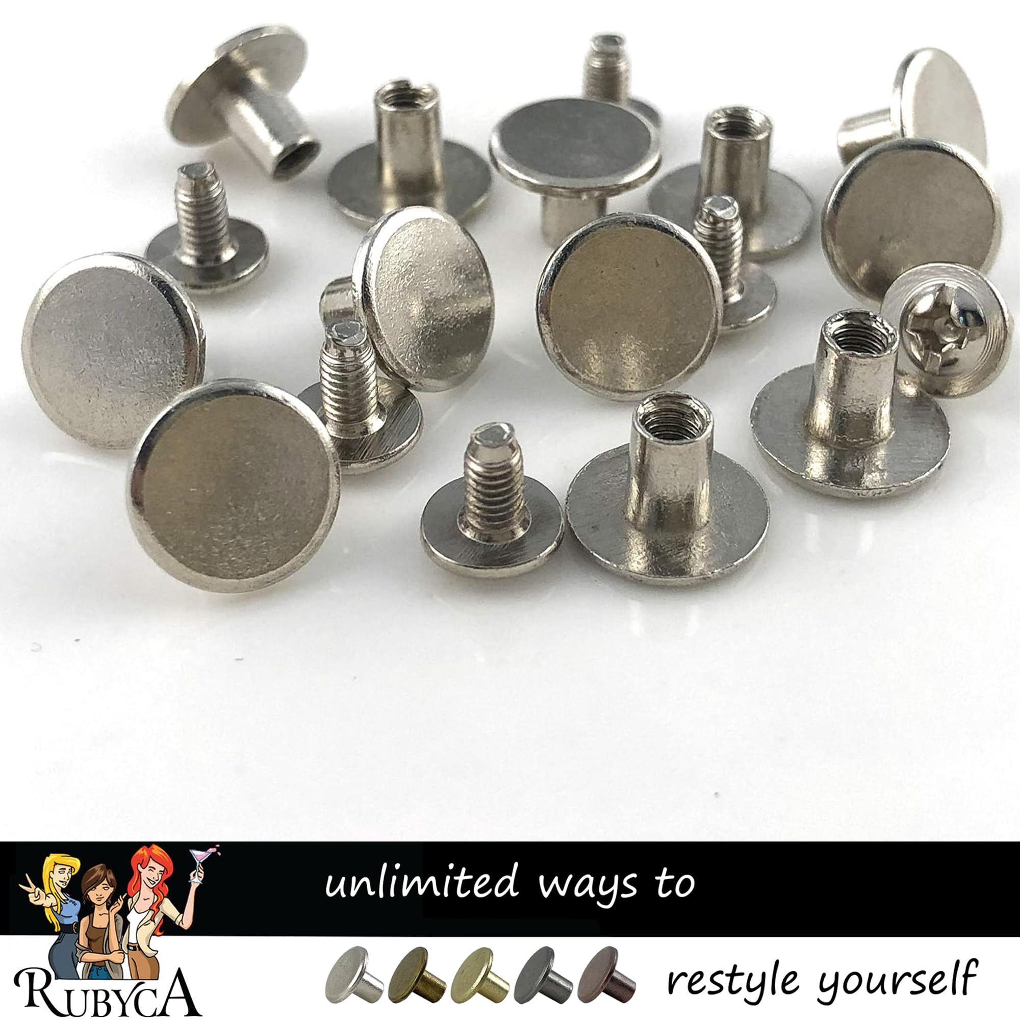 Botones redondos de cabeza plana Chicago para manualidades de cuero, cierre de poste de tornillo de reparación de 1/4 pulgadas (6 mm), pernos de remache de clavos de metal, plata, 500 juegos, diámetro