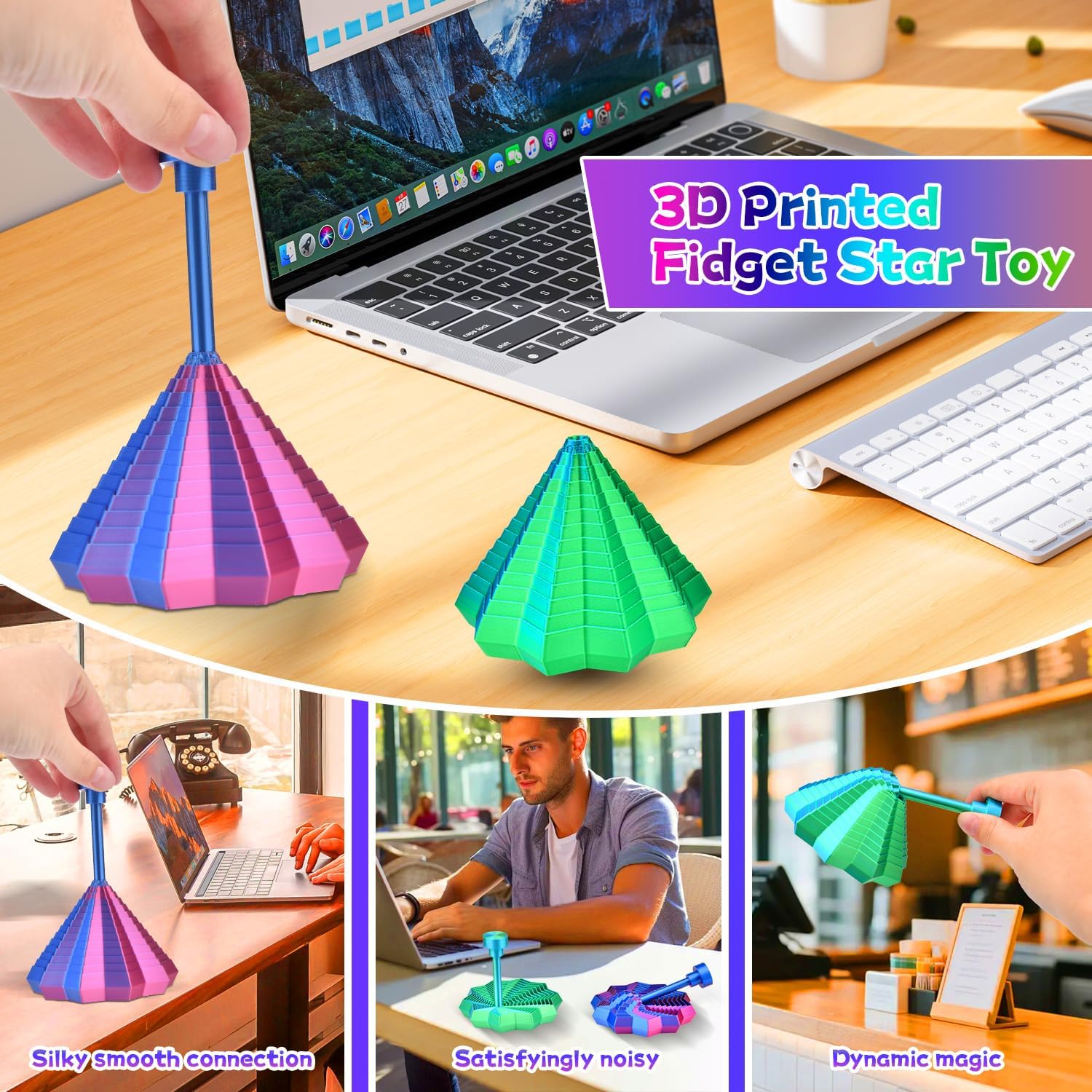 Fractal Sensory Fidget Star, 2Pcs Expanded Star Fidget Toys with Handle, 3D Printed Fidget Toy for Adults & Teens - Image 3