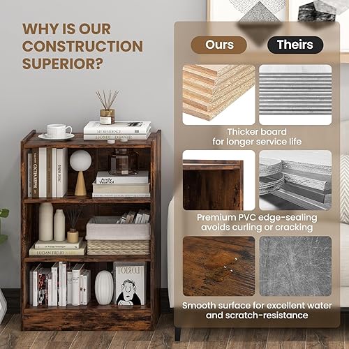 Miniatura 5 de Giantex Estantería de 3 cubos, color marrón, estantería abierta industrial moderna de 3 niveles con estantes ajustables, dispositivo antivuelco,