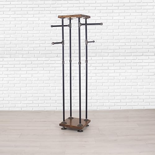 Miniatura 6 de Industrial Pipe and Wood Clothes Rack 4-Way, Garment Rack, Clothing Rack, Closet Organizer, Clothing Storage and Display