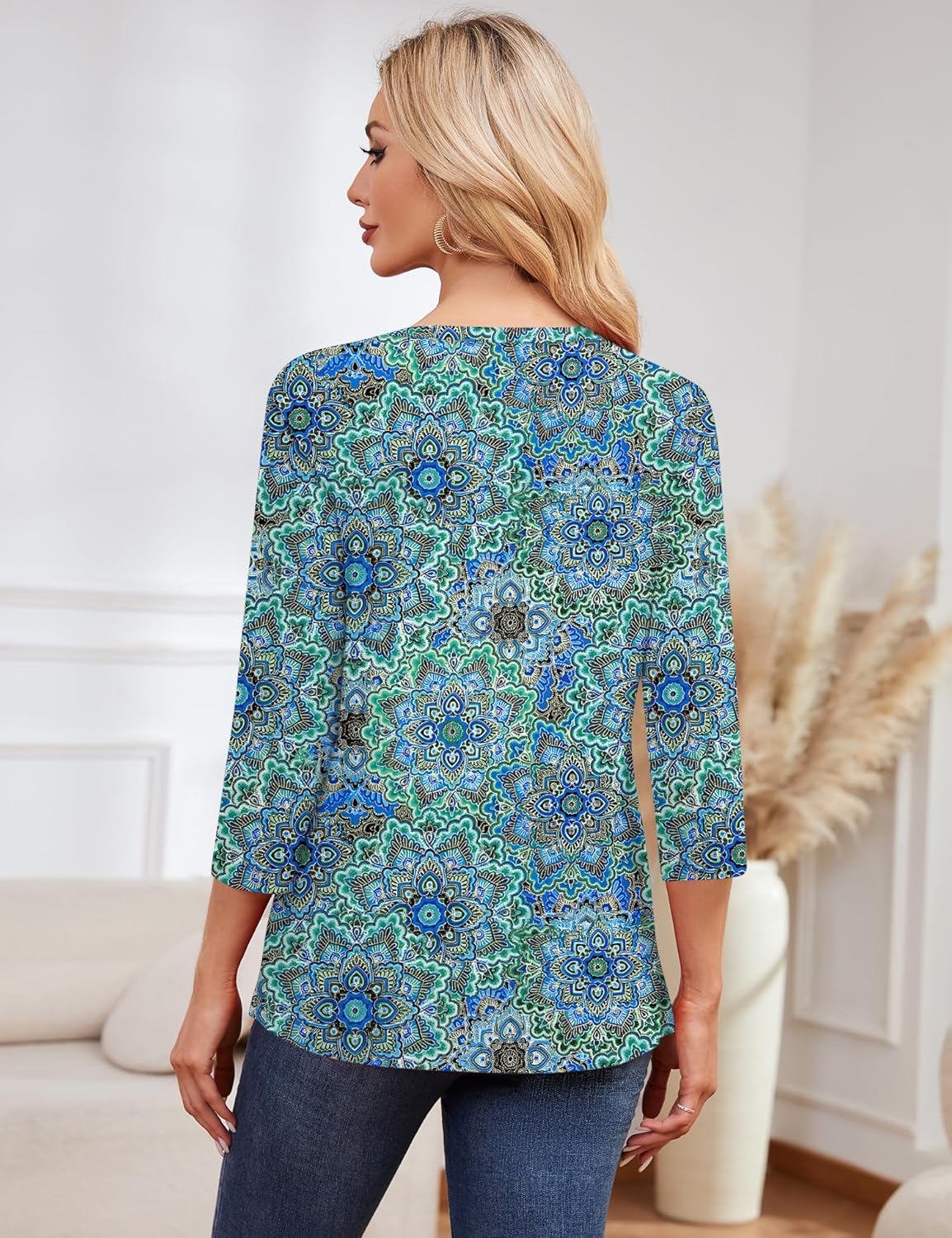 LOMON 3/4 Length Sleeve Womens Tops Dressy Casual Crewneck Pullover Tunics Summer Cute Blouses Fashion 2025 Tees Shirts - Image 5