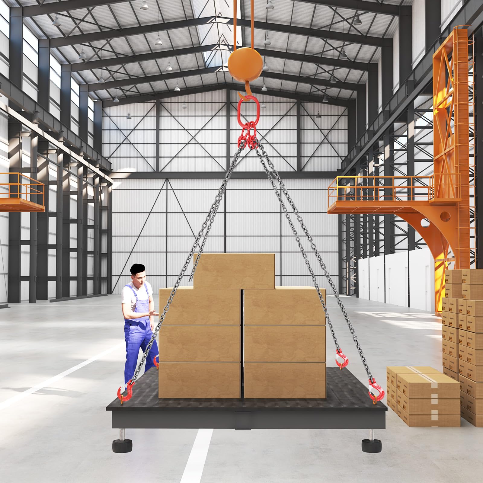 Catena di Sollevamento Industriale a 4 Fili, Imbracatura con Ganci per Appendere Carichi, Lunghezza 1.5 m, Portata Massima 5 Tonnellate