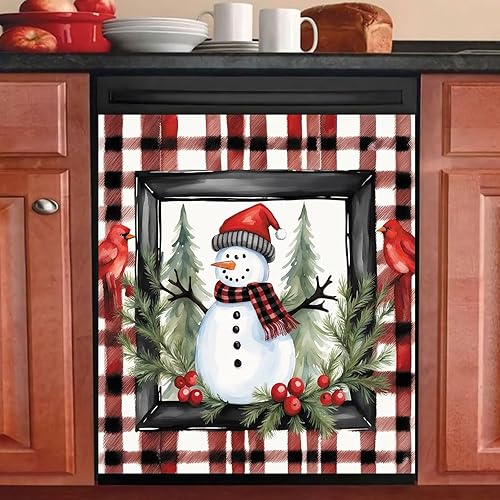 Miniatura 1 de Funda magnética para lavavajillas, diseño de cardenales rojos, diseño de muñeco de nieve magnético, muñeco de nieve, decoración de cocina, adhesivo