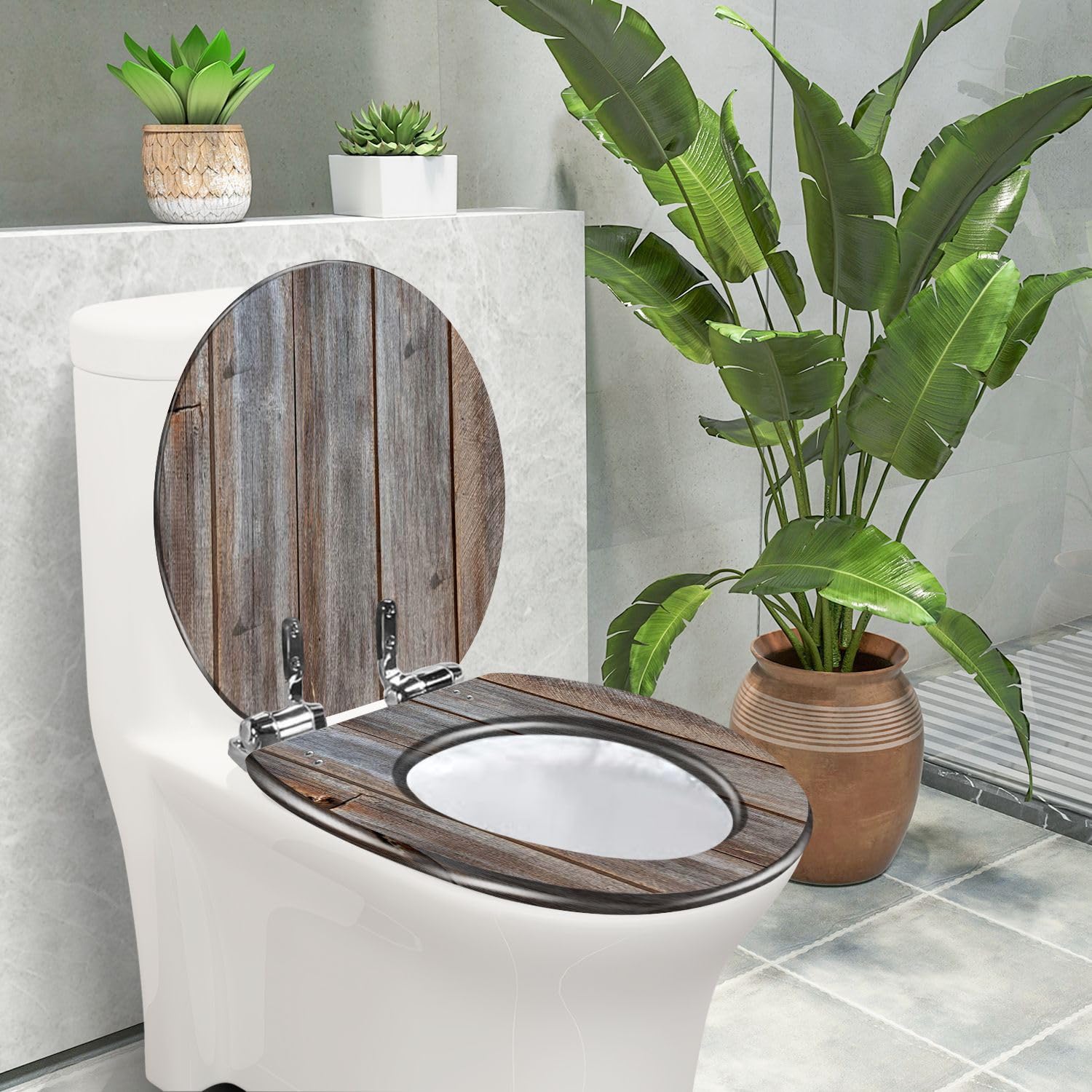 Asiento de inodoro redondo de resina con cierre suave para baño.